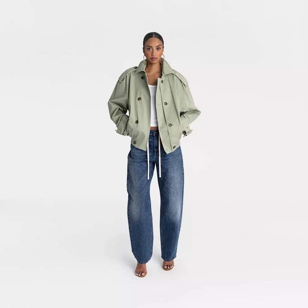 KBB KAHLANA Target Women's XL The Cropped Trench Coat Green Plus Extra Large XL